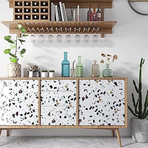 Miniatura 5 de FunStick Papel de contacto de terrazo de 24 x 200 pulgadas, para encimeras de cocina, impermeable, granito blanco, papel de contacto, autoadhesivo,