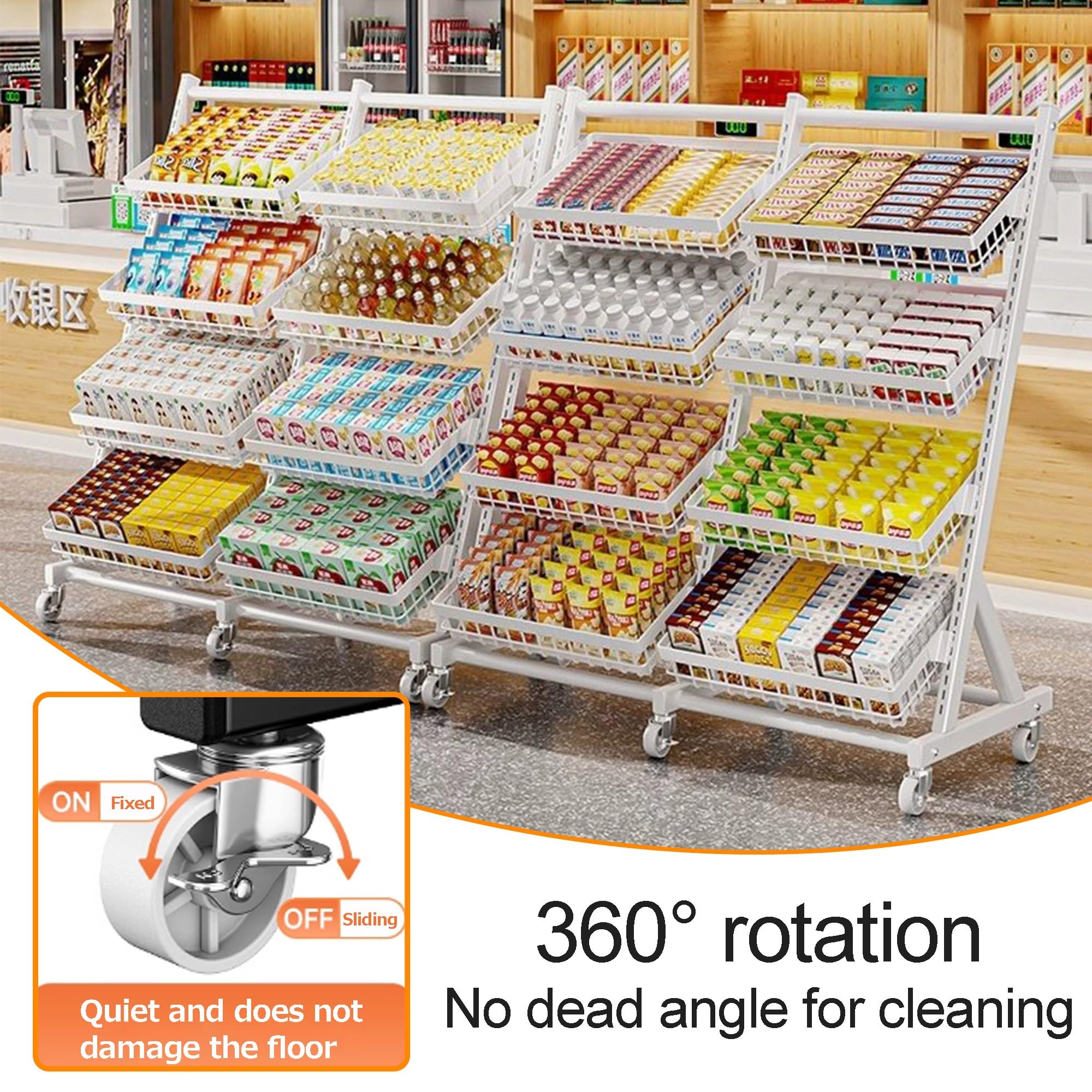 Estante Expositor para Dulces y Aperitivos - Estante de Almacenamiento de Cocina de pie con Cesta Inclinada y Clip extraíble - Carrito Organizador de Metal para Frutas y Verduras