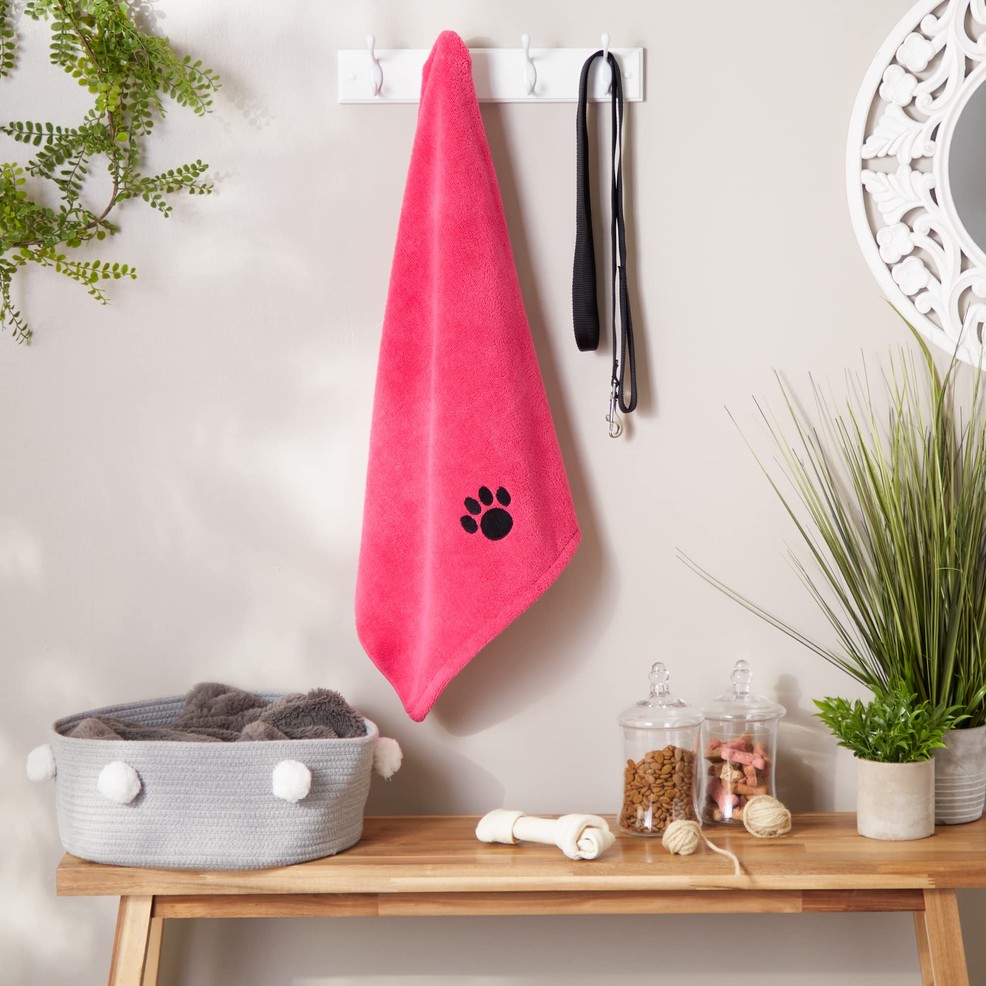 Bone Dry Colección de Toallas de Aseo para Mascotas, Microfibra Absorbente, XL, 41 x 23.5, Sorbete de Frambuesa Bordado
