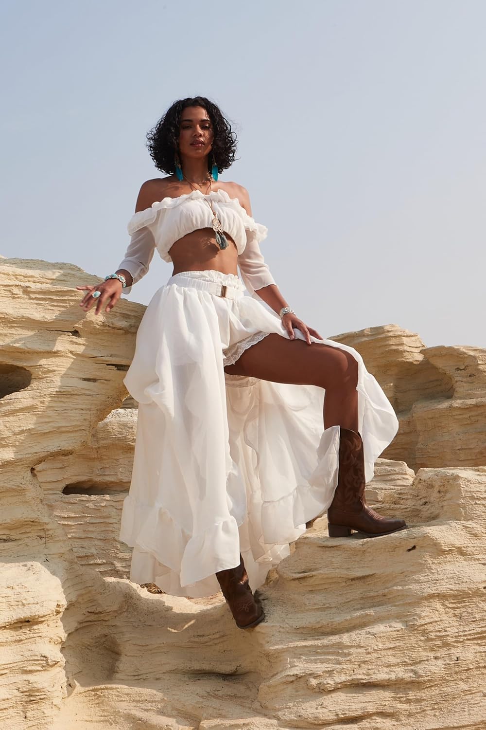 IUV Cowboy Boots For Women Square Toe Cowgirl Boots Mid Calf Western Boots Pull On Fashion Cowboy Boots - Image 4