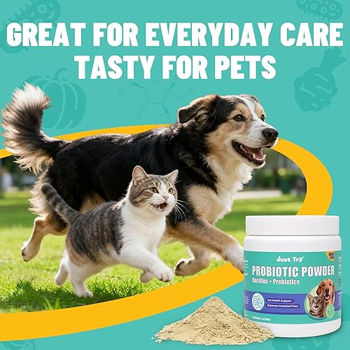 Miniatura 7 de Just Try Probióticos probióticos en polvo de 7 onzas para perros y gatos probióticos - Salud intestinal para perros y gatos Alivio del estreñimiento