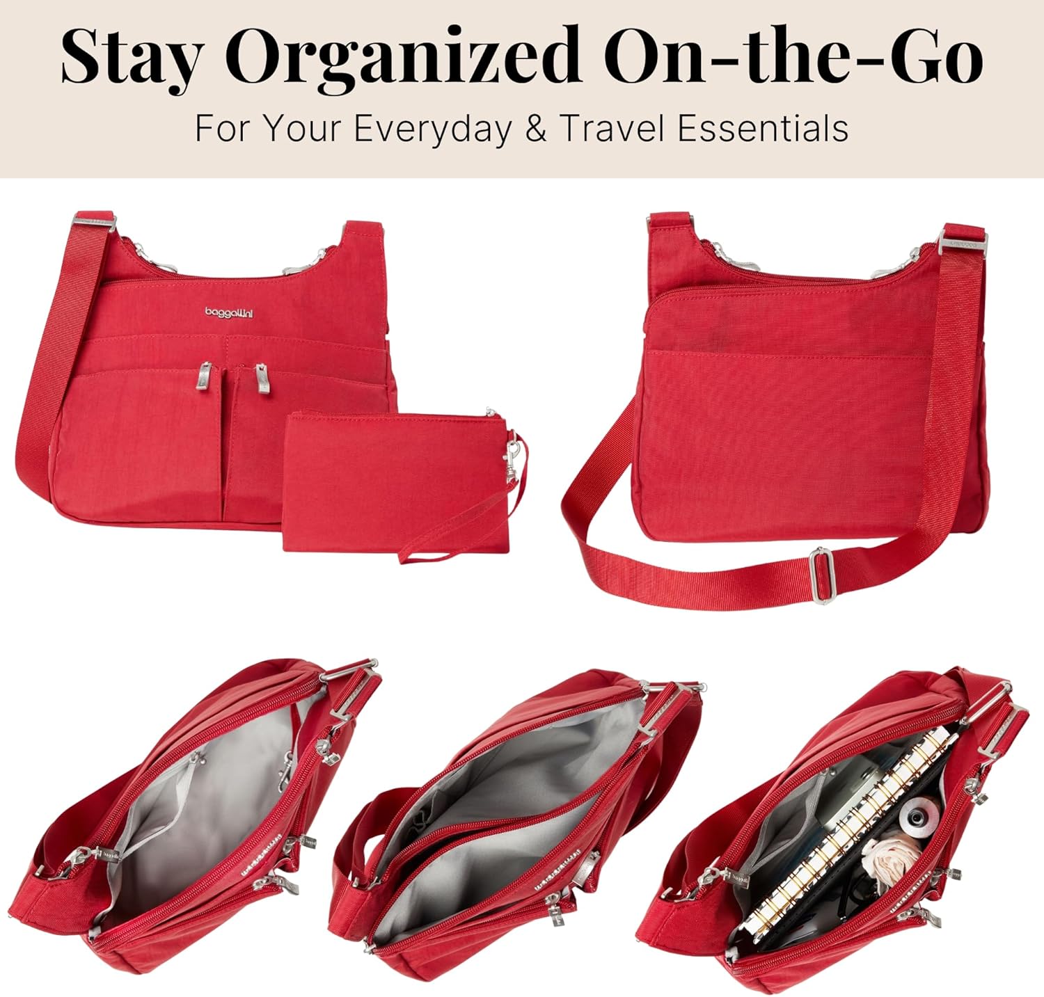 Baggallini Crossbody Travel Bag 11x8.5 Lightweight Water-resistant Nylon Handbag - Image 4