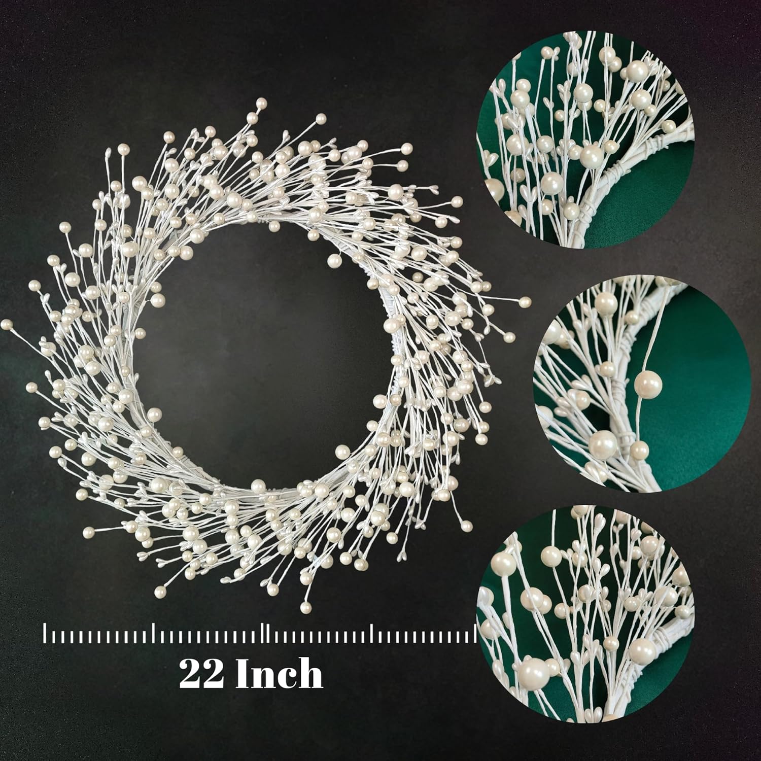 TOKCARE Pearl White Pip Berry Wreath for Front Door, 20 Inch Winter Wreaths Wall Hanging Outdoor, Farmhouse, Porch, for Spring Summer Fall All Seasons Holiday Valentines Day Wreath Decorations - Image 3