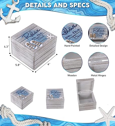 Miniatura 2 de CoTa Global Aqua Sky Relax - Caja de madera grande hecha a mano con sandalias y decoración de estrella de mar, decoración del hogar, organizador de