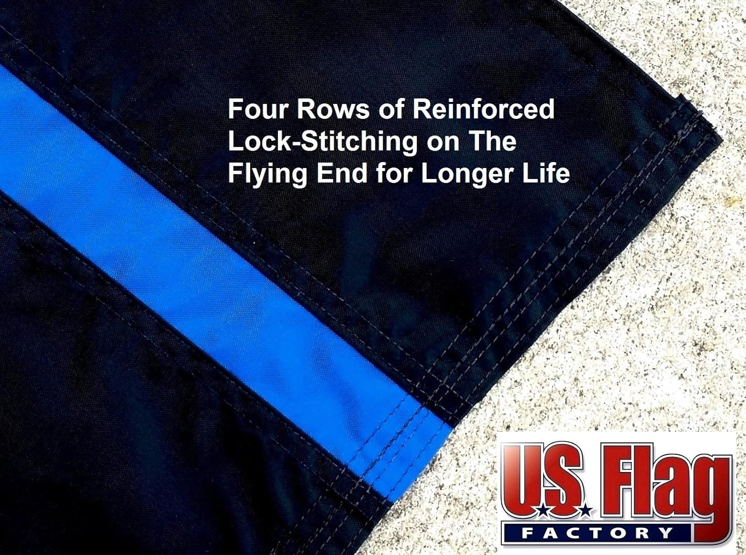 US Flag Factory - 2x3 FT Thin Blue Line Flag (Sewn 3-Stripes) for Police Officers (Grommets) - Outdoor SolarMax Nylon Flag - 100% Made in America
