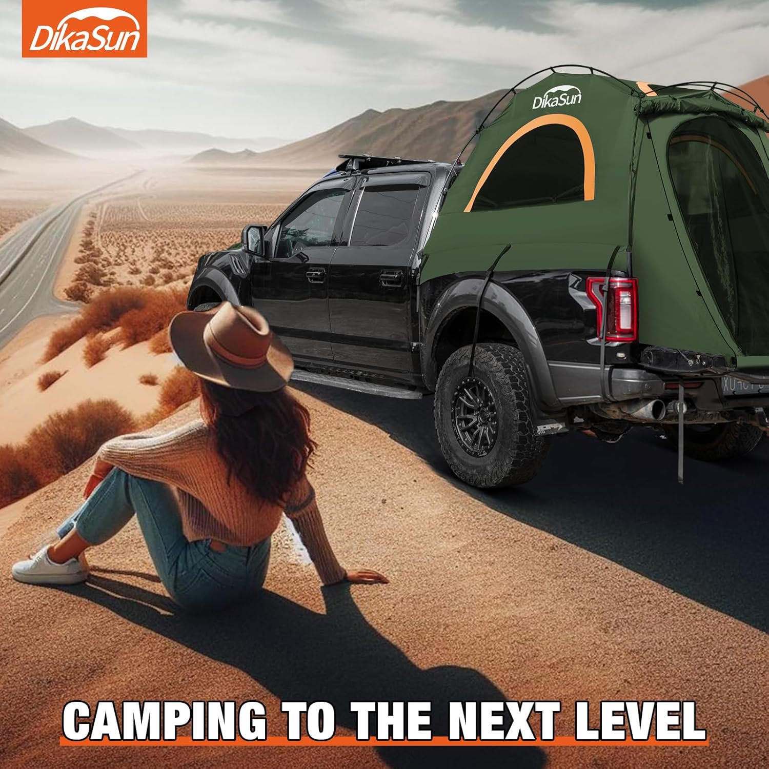 Truck Bed Tent, Double Layer Pickup Tent Bed, Waterproof PU3000mm, Truck Tent for Camping(Orange-Grey)