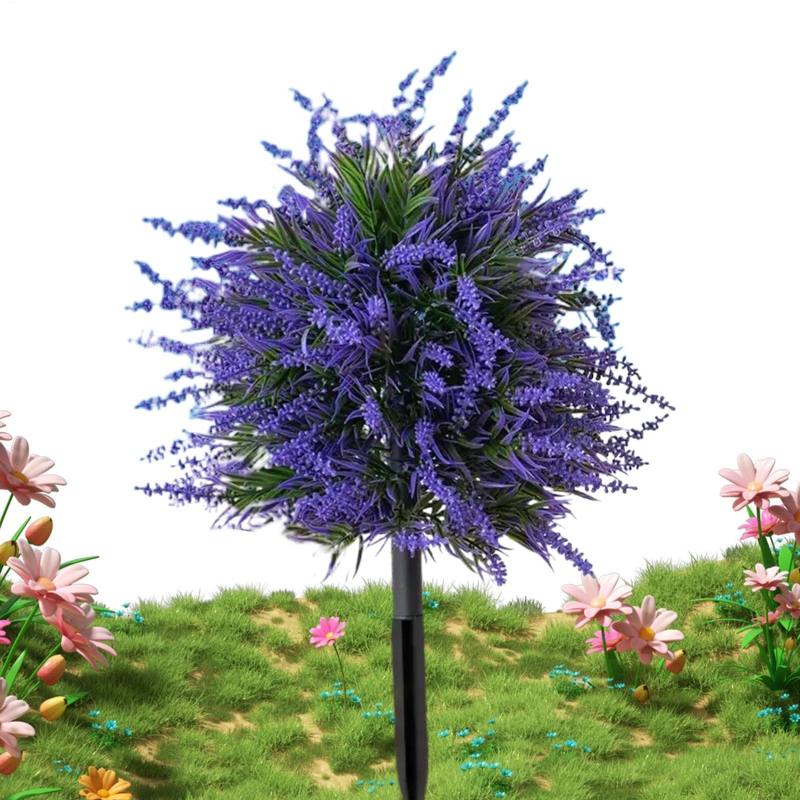 Boule topiaire en buis avec lavande et support au sol pour decoration de jardin