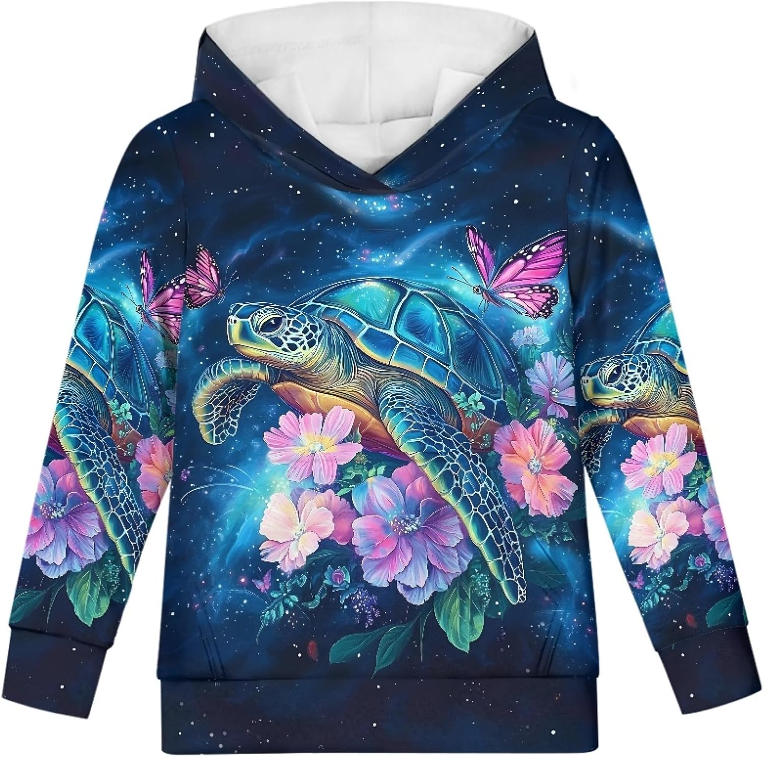 AmzPrint Cute Cartoon Print Axolotl Hoodie White For Kid Unisex Casual Oversize Long Sleeve Hoodie Sweatshirt 7-8
