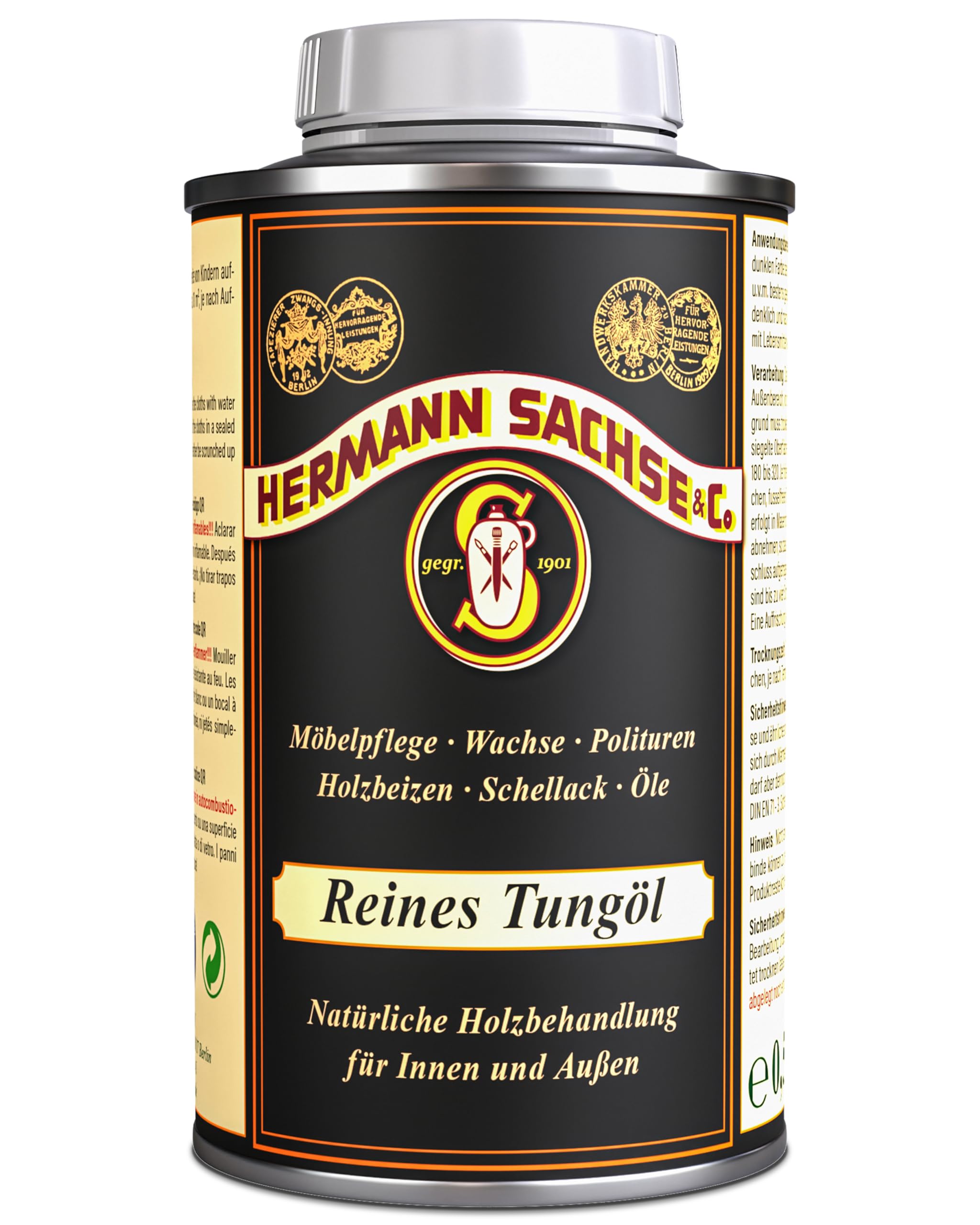 Huile de tung pure 0,5 l - Huile pour bois 100 % naturelle pour intérieur et extérieur - Surface très résistante et imperméable - Couverture : environ 4 à 8 m²
