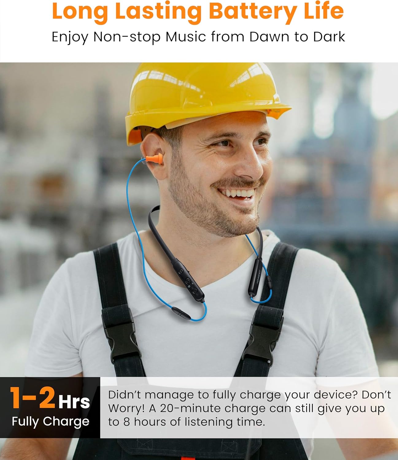 HomeSpot Noise Reduction Wireless Neckband Headphones with Replaceable Earbuds (Extra Set Included) - Qualcomm aptX HD, 27dB NRR, CVC Noise Cancelling Mic & 20H Playtime for Work Safety OSHA Compliant - Image 4