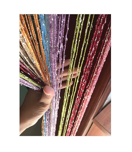 Eyotool 1x2 M Door String Curtain Rare Flat Thread Fringe Panel Room Divider Cute Strip Tassel for Wedding Coffee House Restaurant Parts (Multicolor)
