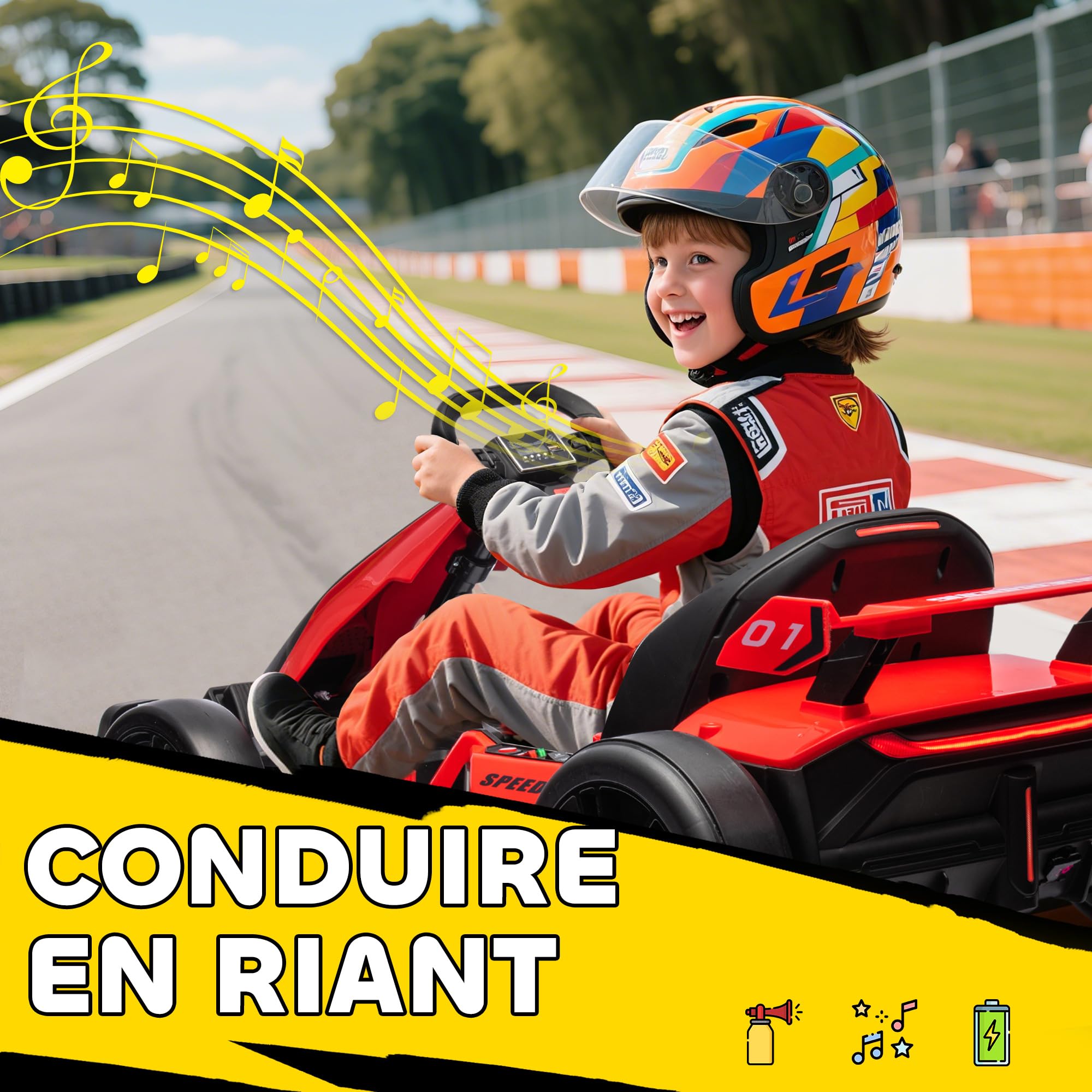 HOMCOM Kart électrique pour Enfants 24 V, 2 x 150 W, LED, Drift, Musique, 6-12 Ans, Rouge