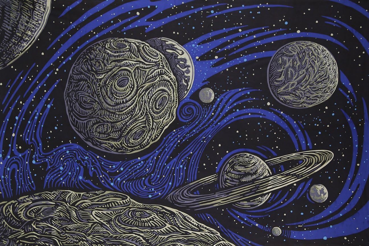 Sunshine Joy 3D Galactic Outer Space Planetary Psych Art Tapestry Wall Hanging Huge 60x90 Inches