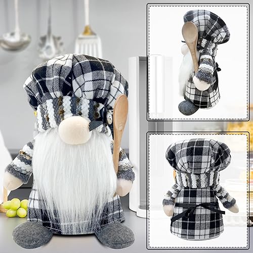 Miniatura 3 de Decoración y accesorios de cocina a cuadros de búfalo de granja, gnomos de chef a cuadros en blanco y negro, decoración para el hogar, mostrador de
