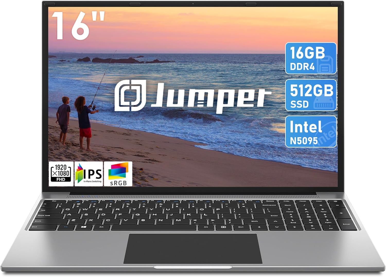 jumper Laptop, 16GB RAM 512GB SSD Laptop, Intel Celeron N5095 (up to 2