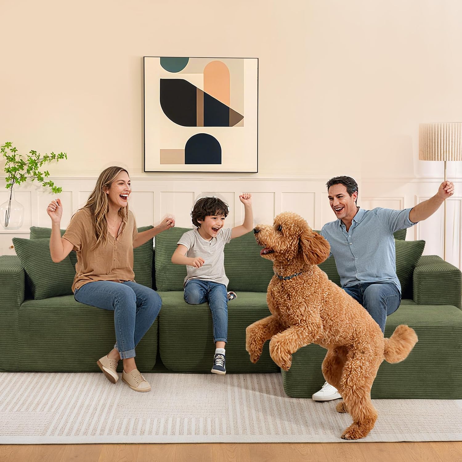 2025 New 108" Cloud Couch Sectional, Comfy Boneless Modular Sectional Sofa with L-Shaped Chaise, Deep Seat Sectional Modular Couch for Living Room, No Assembly Required (Green, Chaise Ottoman)