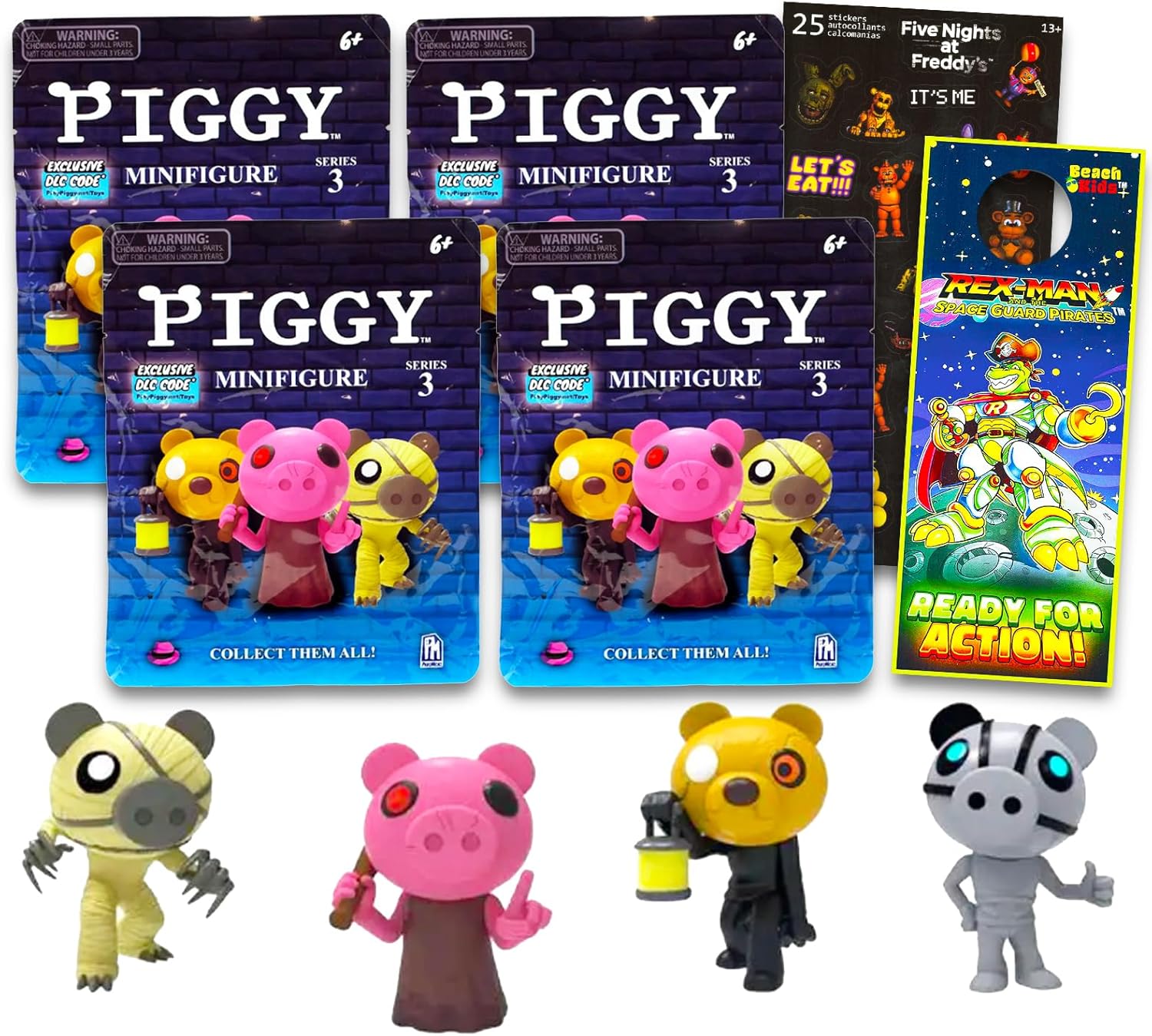 Piggy Blind Bags Set for Kids - 4 Pack Bundle with Series 3 Blind Bags with Mini Figurines Plus Stickers | Piggy Mystery Figures Set