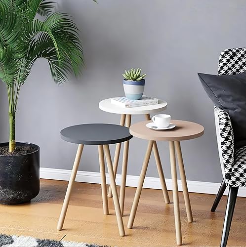 Miniatura 2 de Juego de 3 mesas auxiliares redondas anidadas ahorradoras de espacio, apilables de mediados de siglo, modernas mesas auxiliares, ideales para salas