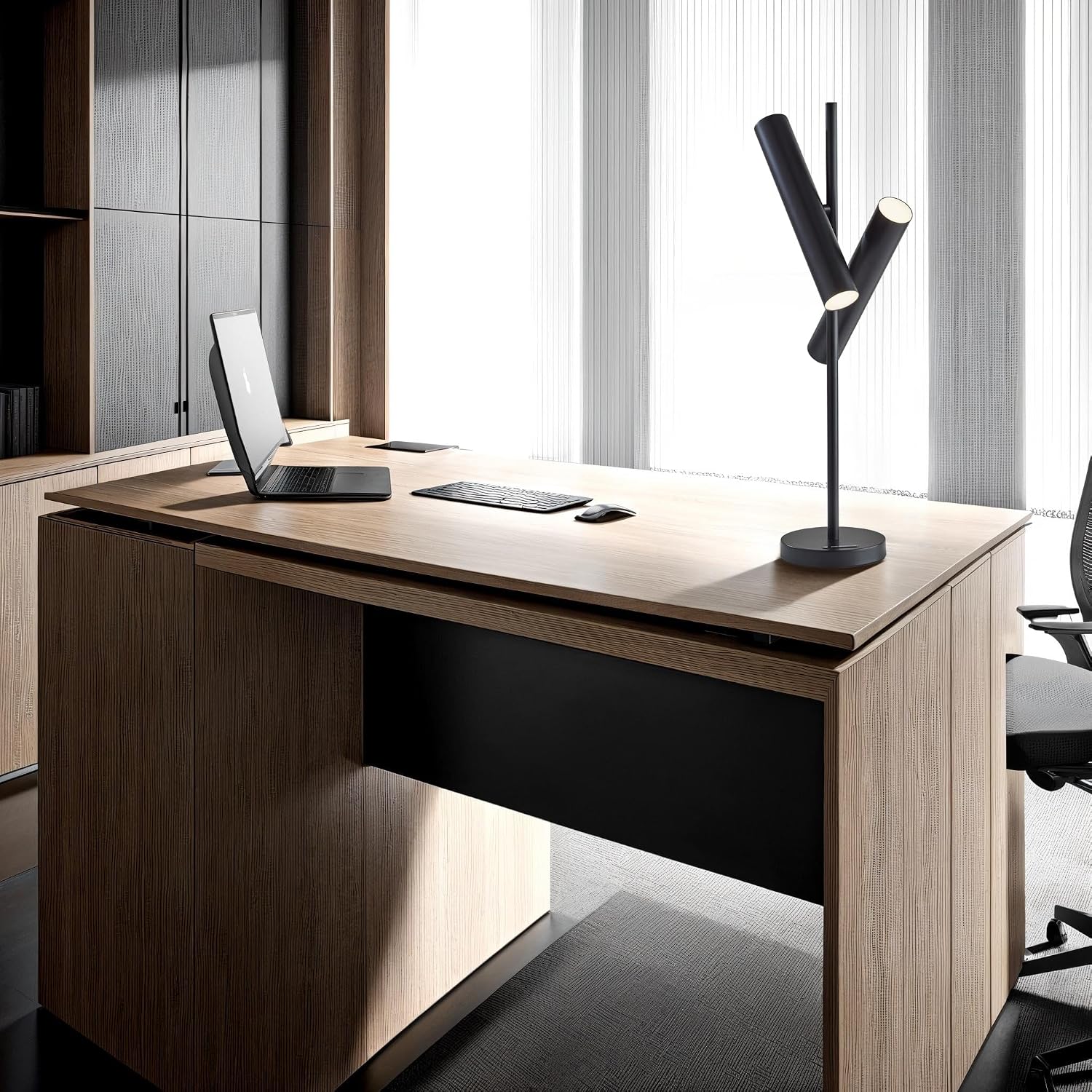 Adesso Black LED Table Lamp with Cylinder Shades, Touch Switch image 2