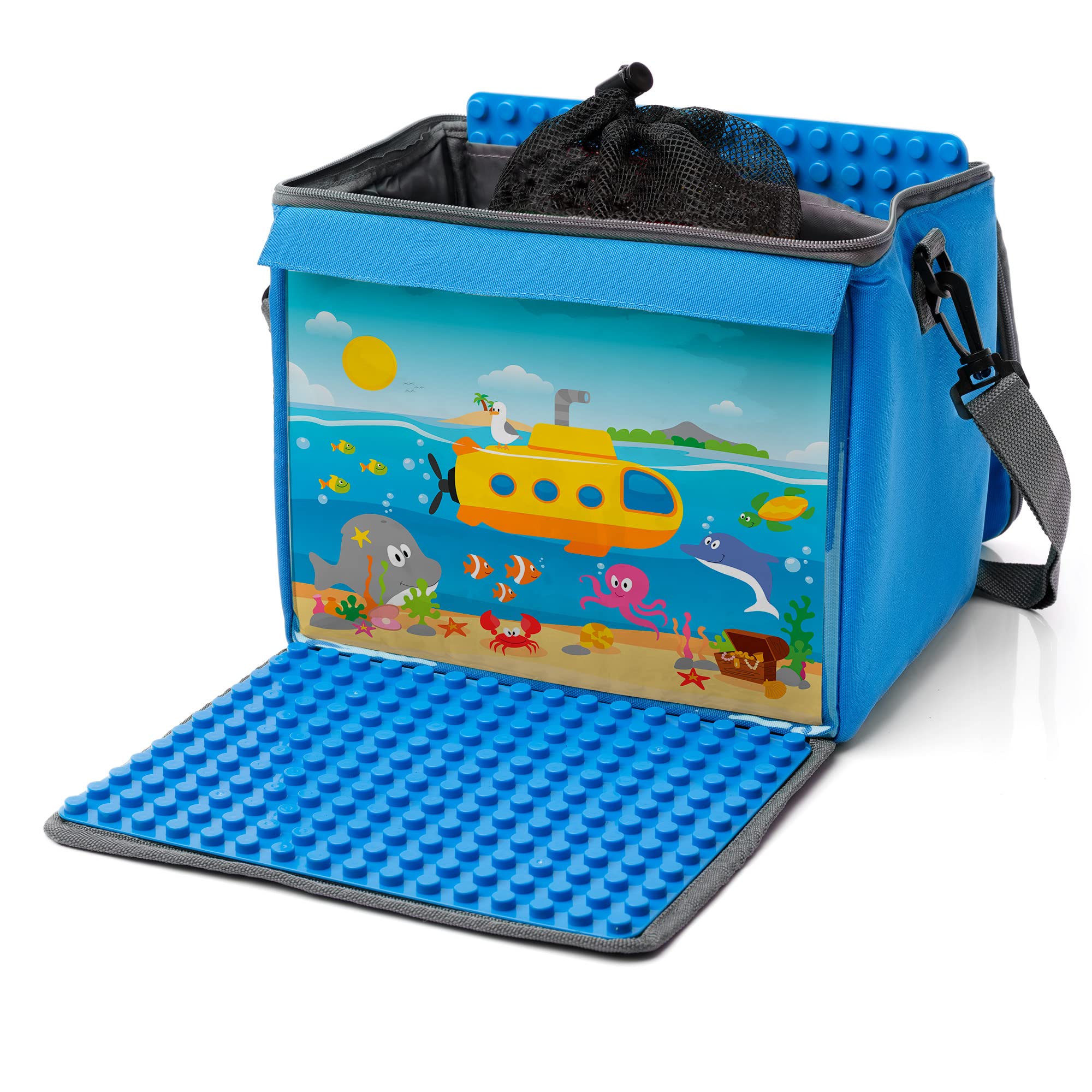 fantifant Baustein-Tasche XL ausklappbare Bauplatte meerblau