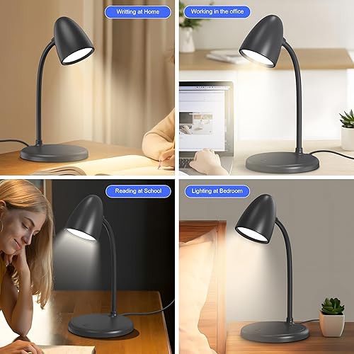 Miniatura 4 de Lámpara de escritorio para oficina en casa, 3 colores de luz, lámpara de mesa flexible de cuello de cisne, luz de lectura regulable para mesita de