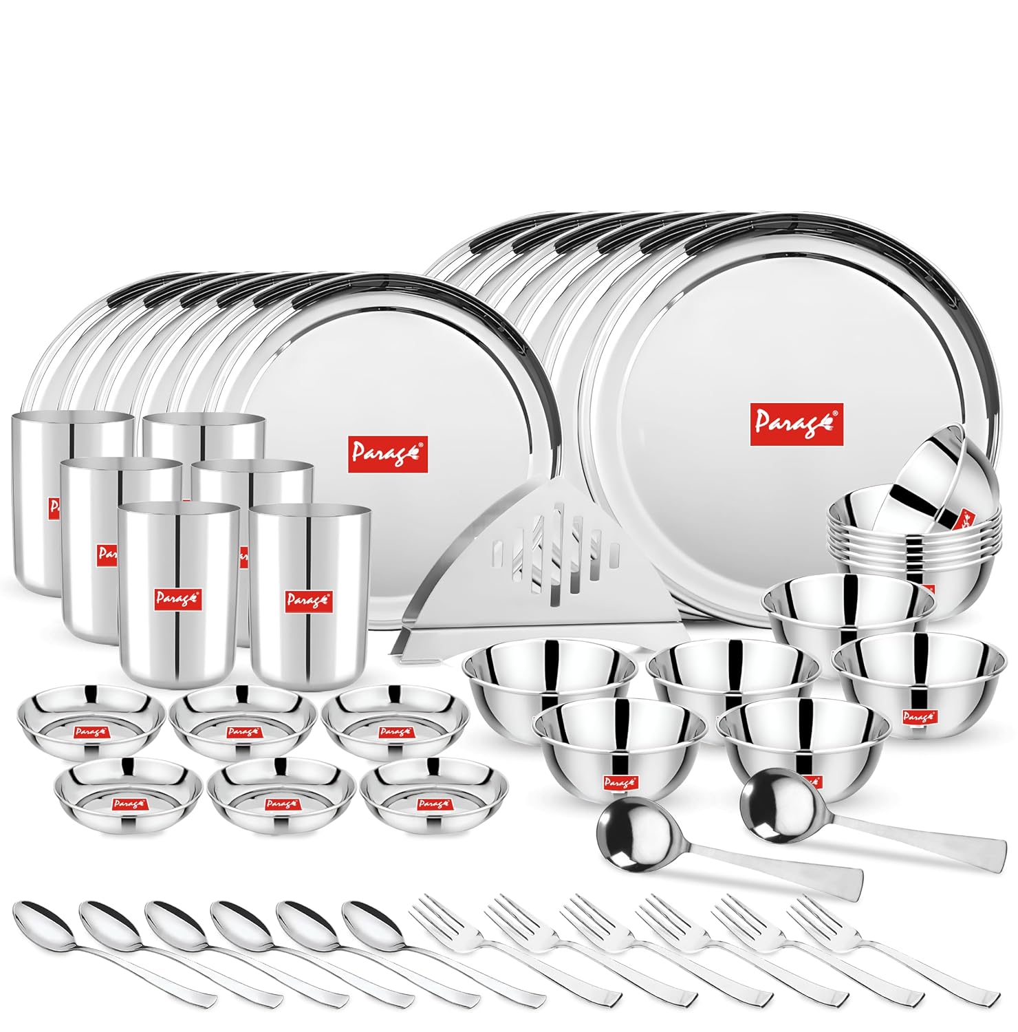 Parage 51 Pieces Heavy Gauge Sanskriti Dinner Set/Premium Dinnerware for Home/Steel Bartan Set for Kitchen, Silver (Serves...
