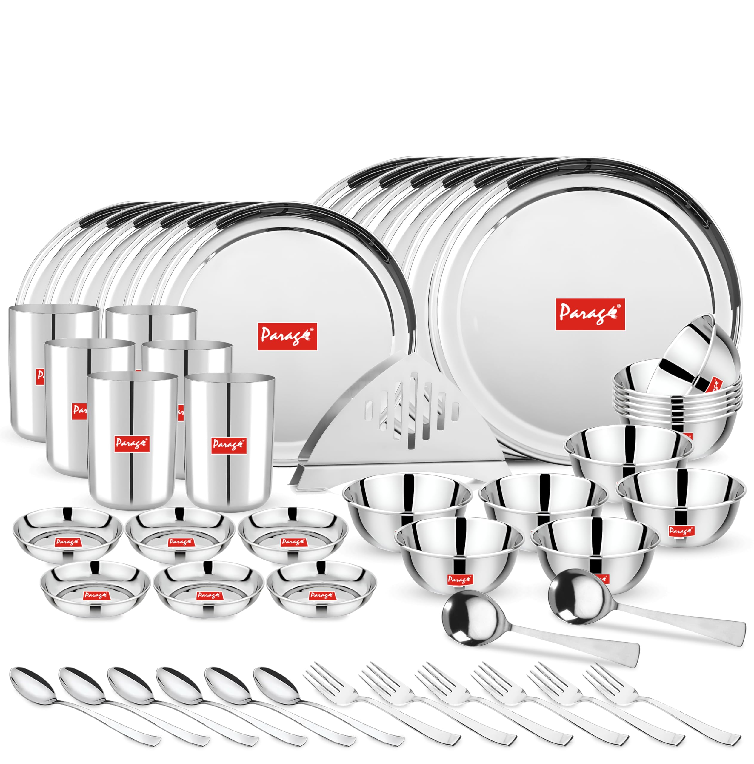 Parage 51 Pieces Heavy Gauge Sanskriti Dinner Set/Premium Dinnerware for Home/Steel Bartan Set for Kitchen, Silver (Serves 6 People),Solid