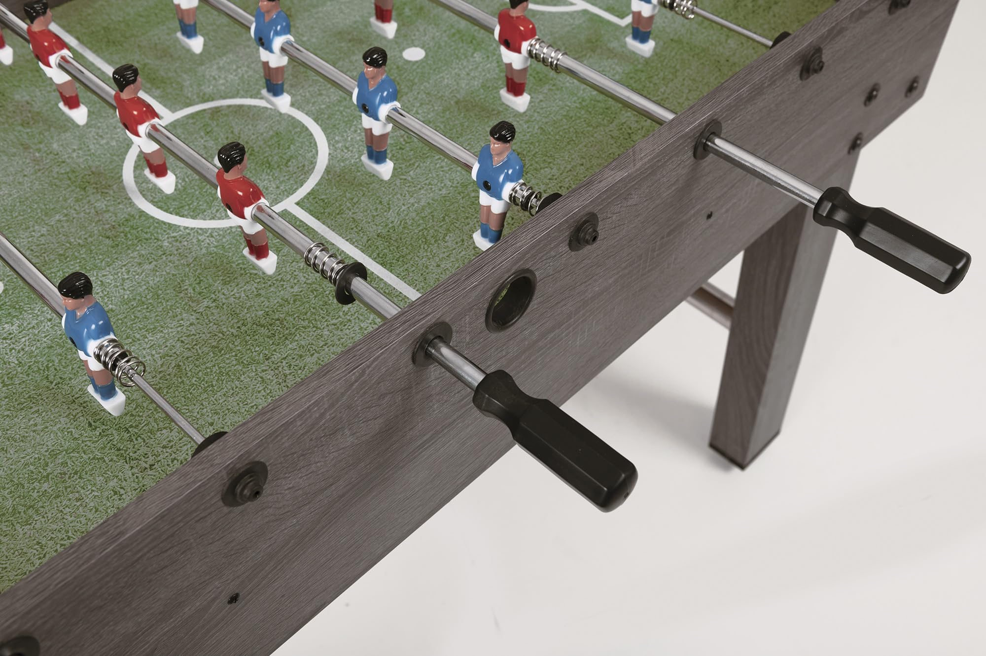 GARLANDO Calciobalilla F-2, rovere grigio, solido ed elegante, Mobile in MDF, 2 palline bianco-nere effetto pallone in dotazione. Disponibile con aste uscenti o telescopiche.