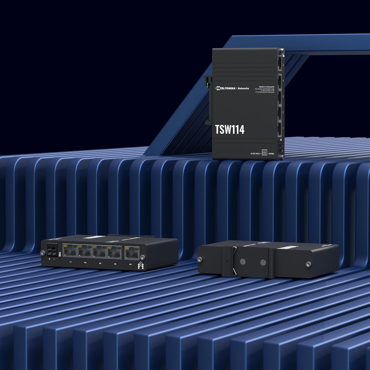 Teltonika TSW114 DIN Rail POE+ Switch 1 Gibabit Port 4 Gigabit POE+ Ports