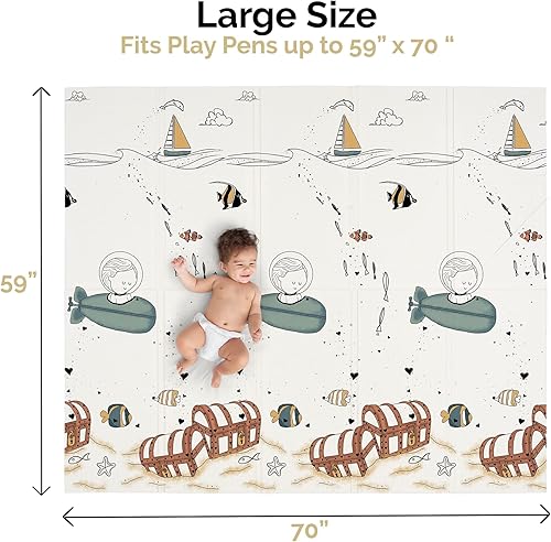 Miniatura 8 de JumpOff Jo - Alfombra de juego plegable grande para bebé, alfombra de juego de espuma segura para el tiempo boca abajo, bolígrafos de juego y niños