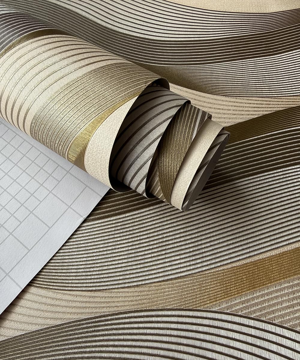 Tapeta 3D Wave Stripe odklej i przyklej, metaliczny złoty brokat, 52 cm x