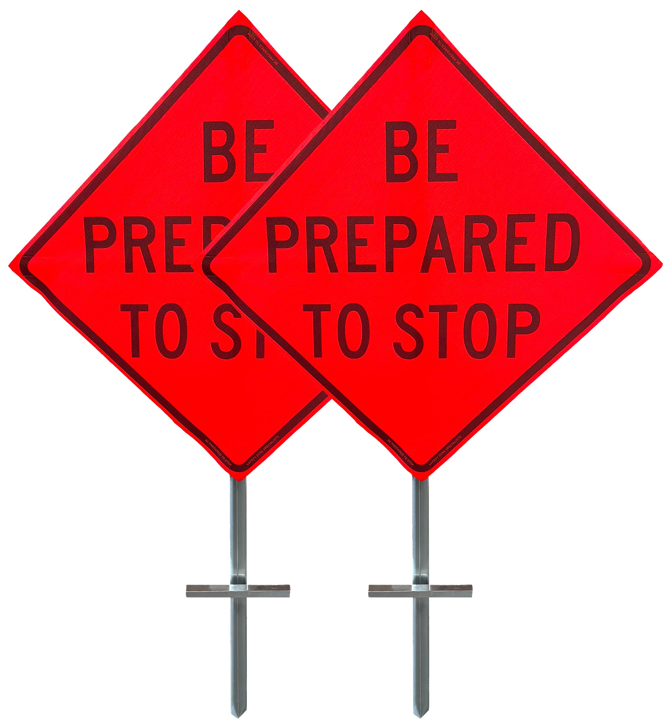 OrangeGear® 36" x 36" MUTCD TTC Compliant Safety Orange Mesh Rollup Traffic Control Sign, Fiberglass Ribs & Heavy Duty Steel T-Stand Kit (2 Pack) (Be