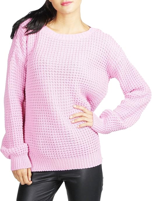 Womens Fishnet Jumper Top Baggy Loose Fit Ladies Crew Neck Long Sleeve Knitted Sweater : Amazon 