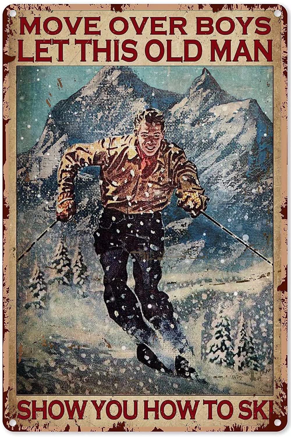 Tin Sign Ski Boy Wall Retro Tin Sign,Bathroom Decoration for Bars,Restaurants,Cafes and Bars,New Year,Metal Sign 12x16 Inches