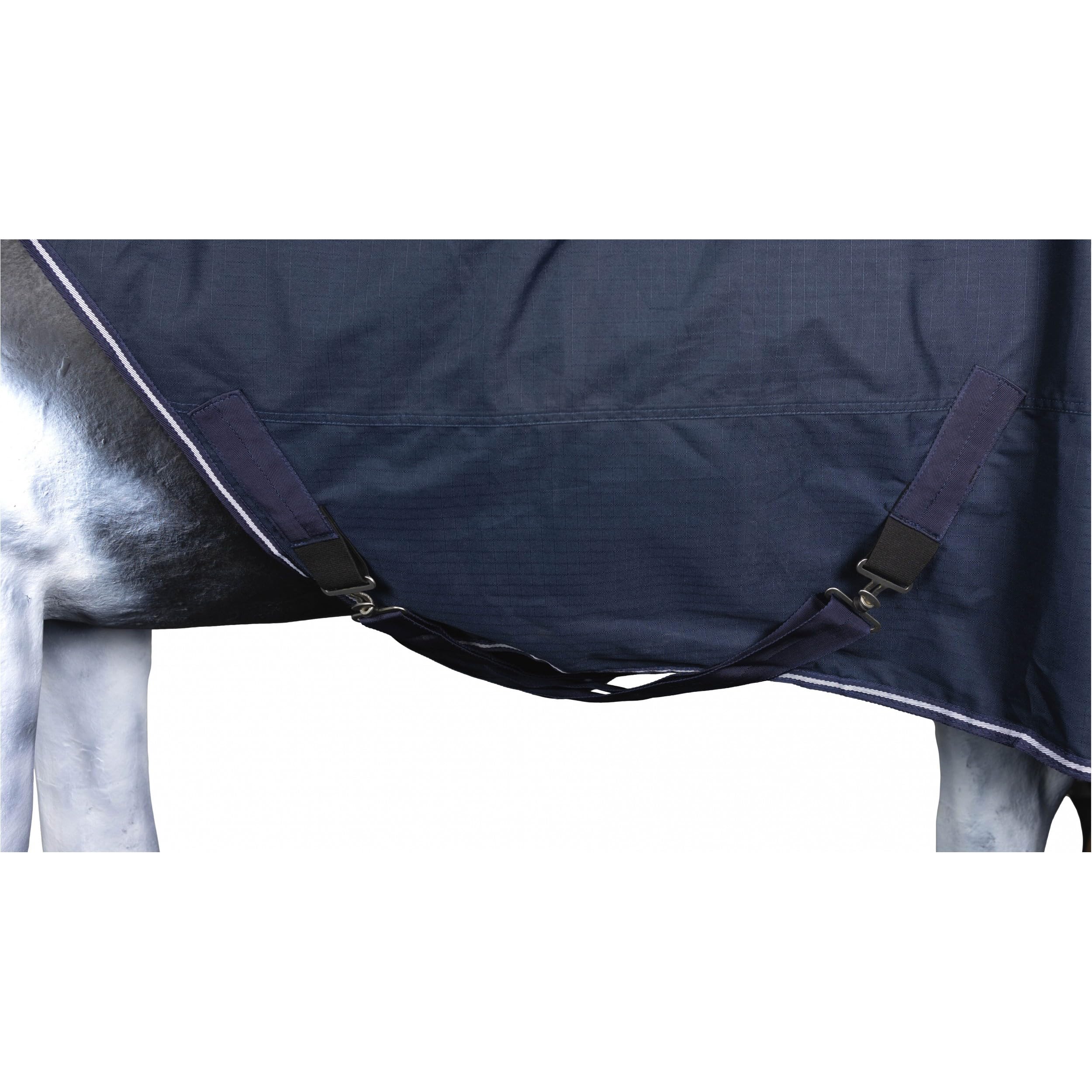 Marengos - Führanlagendecke Comfort | Führmaschinendecke mit Fleece-Innenfutter | Longierdecke mit Kreuzgurten | wasserdicht & atmungsaktiv | Pferdedecke in Marine 145 cm & 100g/m² Füllung | Führmaschinendecke mit Fleece-Innenfutter – Longierdecke mit Kre
