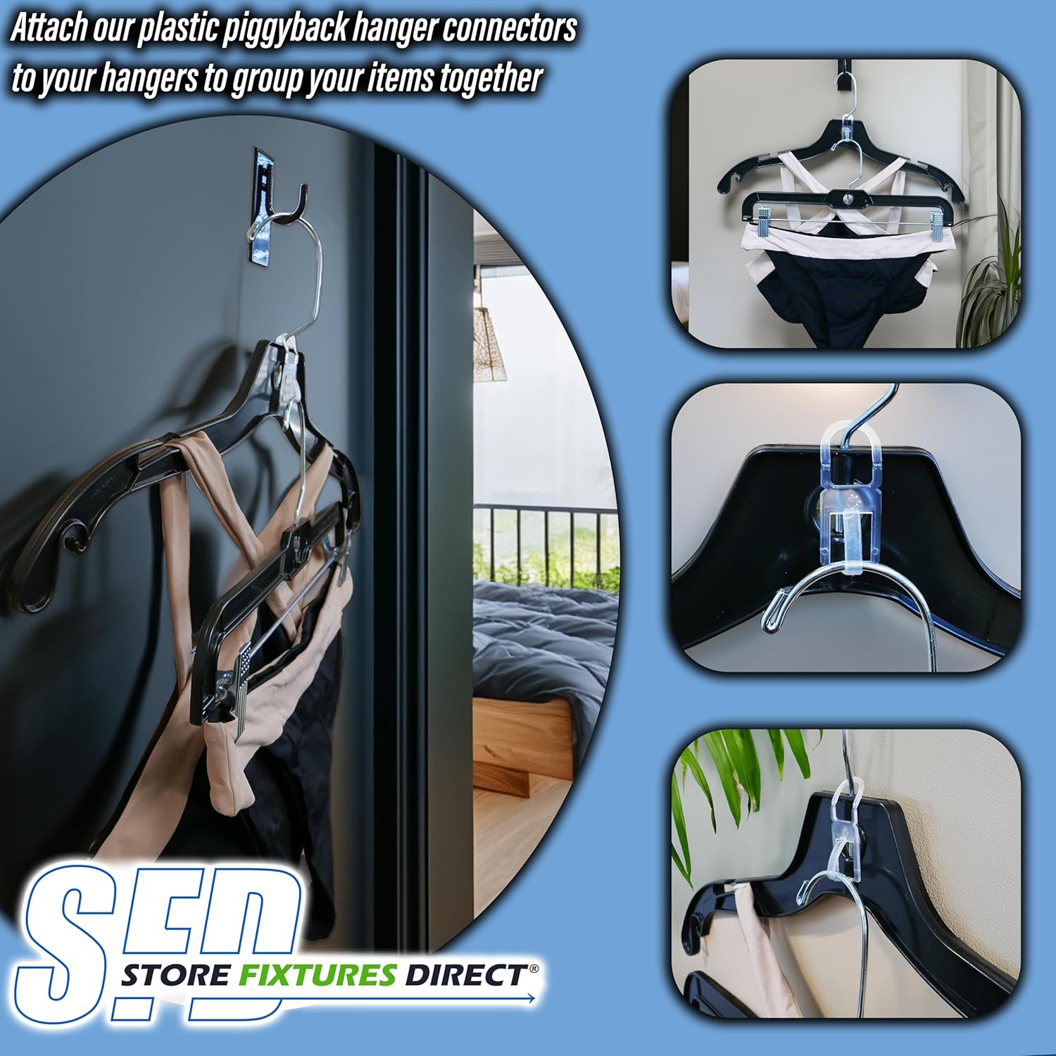 Plastic Piggy Back Clothing Hanger Connectors, Clothes Hanger Combiner/Joiners, 500 Pack