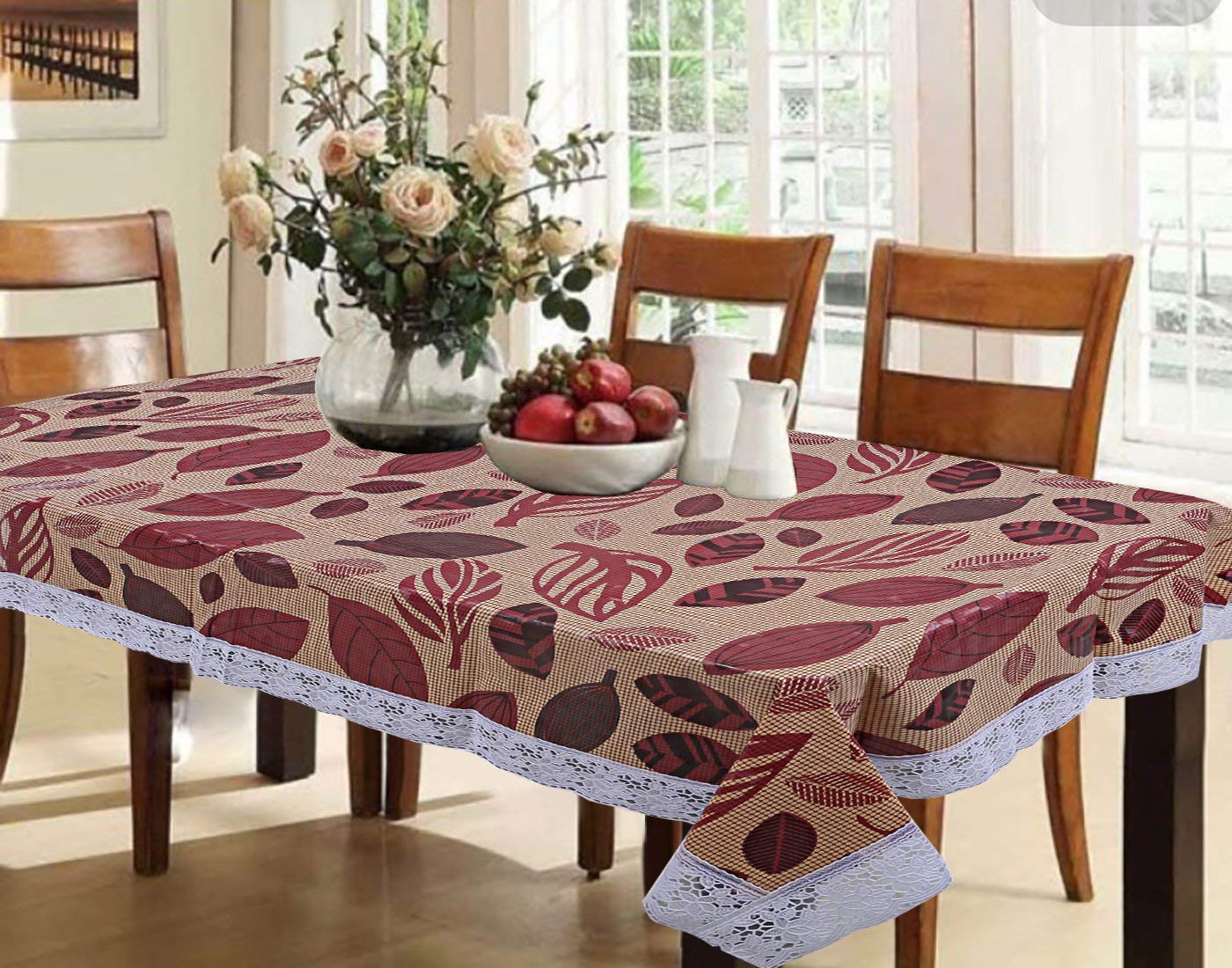 Kuber Industries Leaf Design PVC 6 Seater Dining Table Cover 54