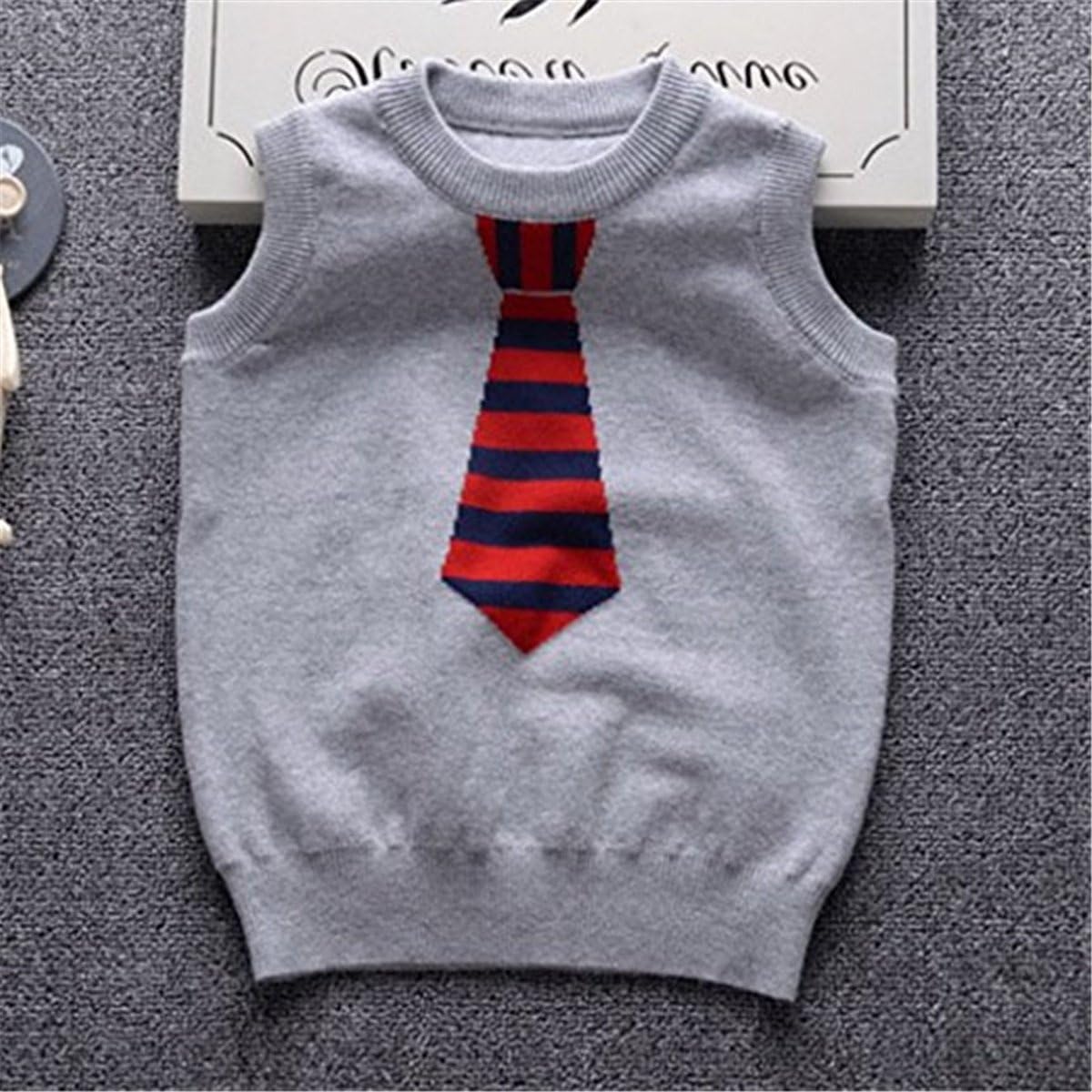 Baby Boys Toddler Round Neck Faux Stripe Tie Knit Sleeveless Sweater Vest