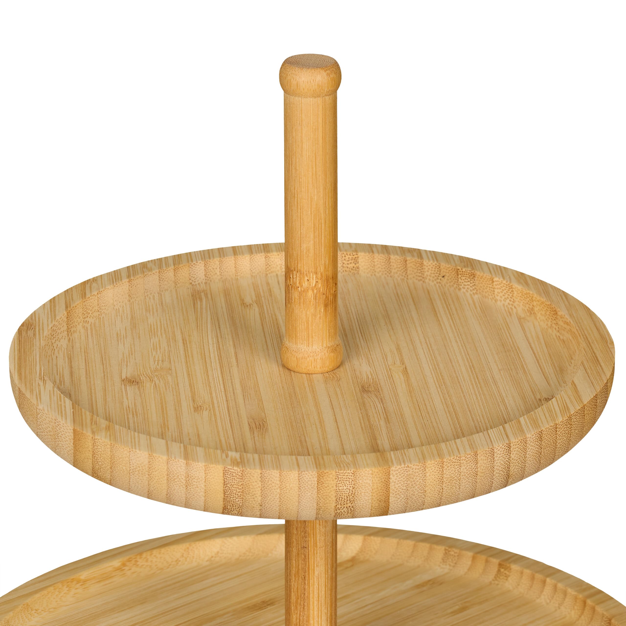 Relaxdays Bambusowy Etagere: 37 cm x 30 cm owoce Etagere drewniane z 3 okrągłymi talerzami na ciasteczka, słodycze, wypieki, przekąski, orzechy i inne, talerz na owoce, taca do serwowania naczyń, naturalny