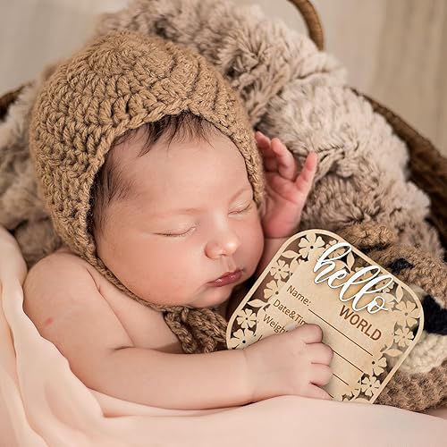 Miniatura 5 de Letrero de anuncio de madera con texto en inglés Hello World para recién nacido, letrero de anuncio de nacimiento de bebé, letrero de anuncio de