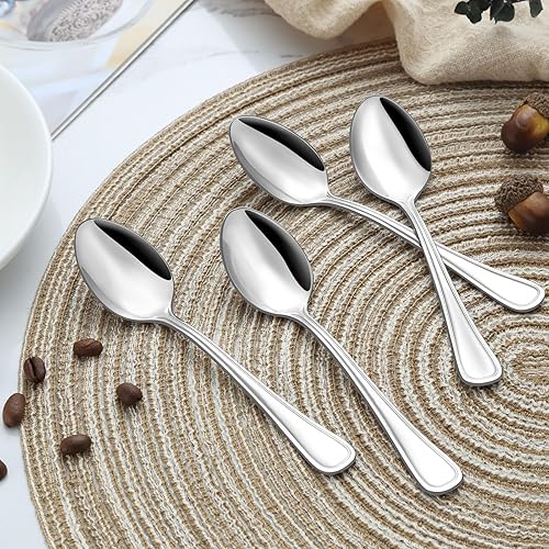 Miniatura 23 de BEWOS Cucharas de cubiertos de 24 piezas, juego de cucharas de cena de 7.5 pulgadas, cucharadas de acero inoxidable de grado alimenticio, cuchara