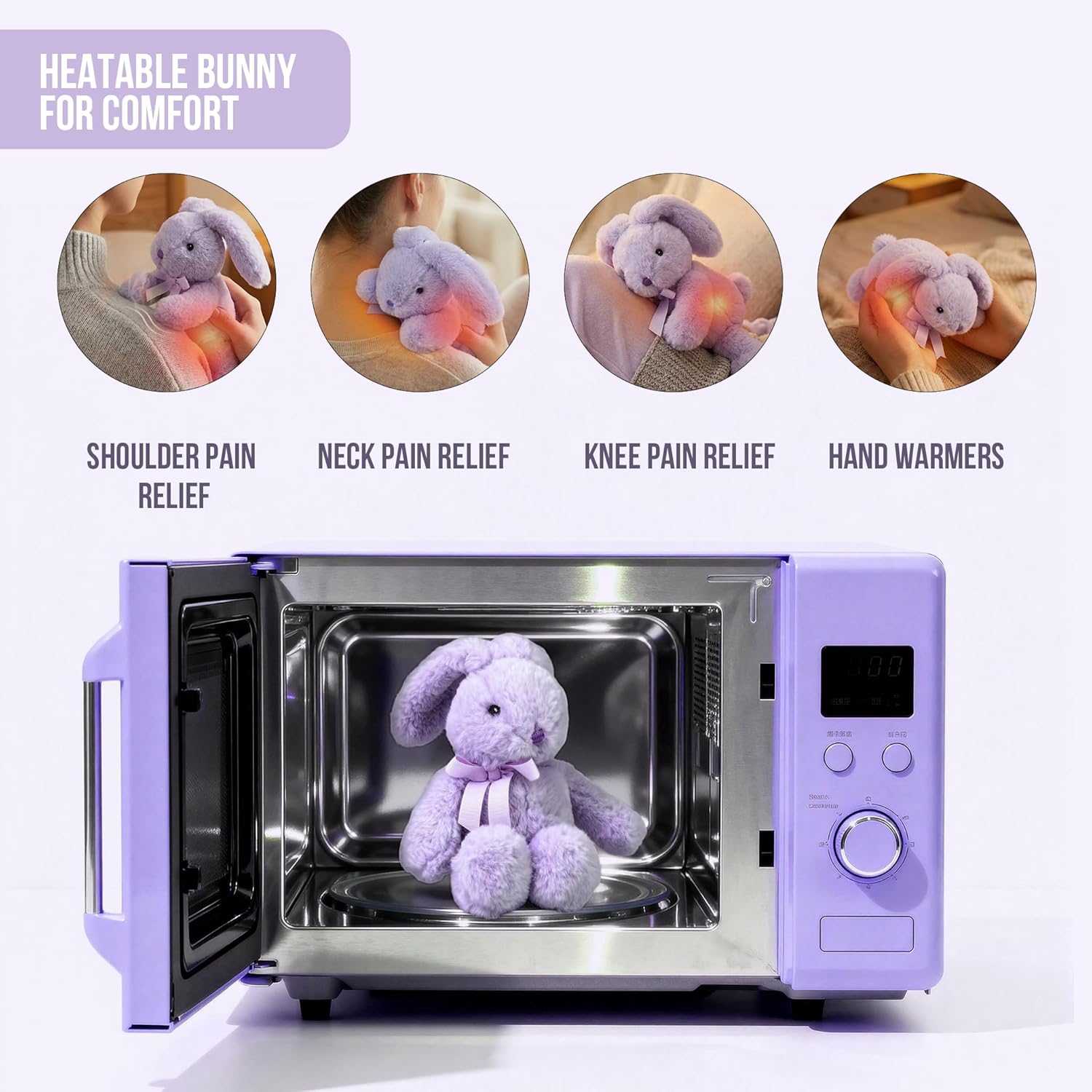 Microwaveable Lavender Bunny Plush, Heated & Lightly Weighted Stuffed Animal Plush Toy, Faux Rabbit Fur, Scented Buddy for Soothing Relaxation, Hand Warmer Gift for Adults 18+, Purple 7 Inch
