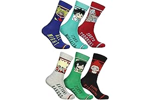 Anime Merch for Boys My Hero Academia Character Designs 6 Pack Adult Crew Socks