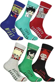 [CUSTIC] My Hero Academia Character Designs 6 Pack Adult Crew Socks