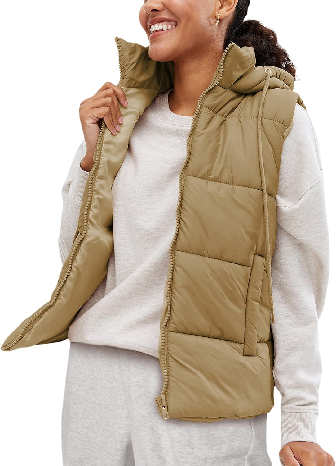 EsheSy Women's Puffer Vest with Removable Hood Sleeveless Full Zip Quilted Down Jacket