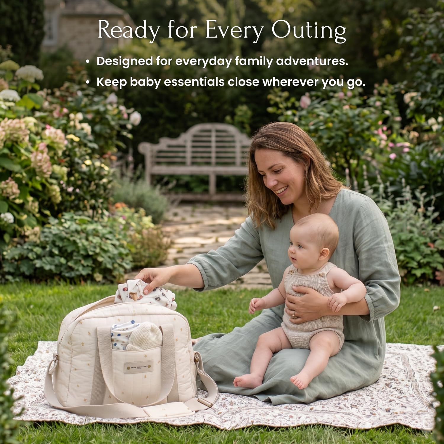 Baby on Board - Sac à Langer Simply Coton, 23L | 2 grands compartiments, Fixation poussette incluse, Matelas à langer inclus, Porte-biberon isotherme, Lavable en machine