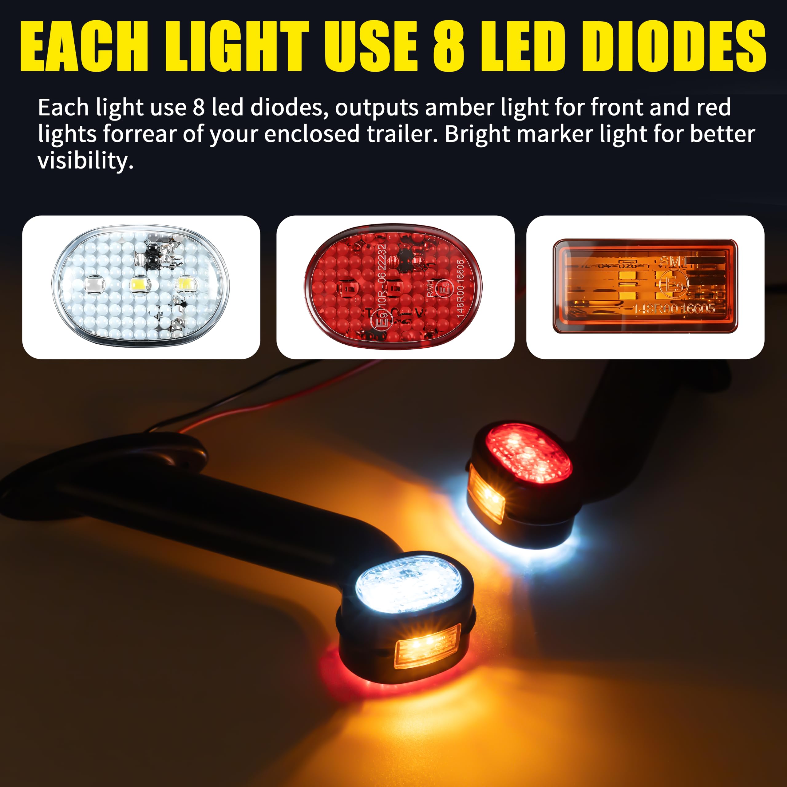 2 luces LED de gálibo 10-30 V, resistentes al agua IP67 con certificado E9, luces de posición laterales para remolques, camiones, caravanas
