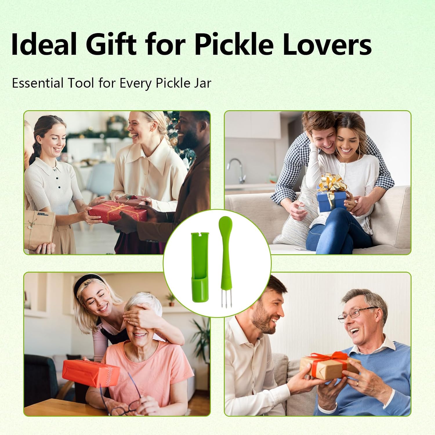 Pickle Fork Pack Grabber Tool for The Jar Pickle Holder Olive Picker Up Stainless Steel Kitchen Gadgets Accessories Kimchi Picking Machine for Pickle Lovers Condiments Pickle Present (Green)
