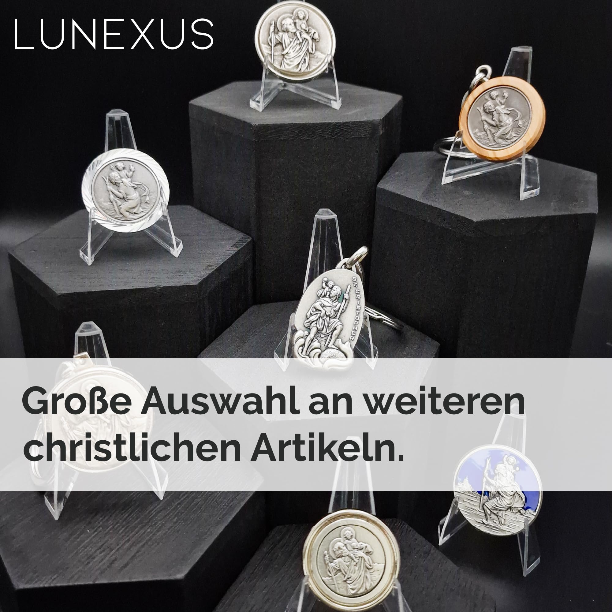 LUNEXUS Imán de Coche de San Cristóbal de 3,6 cm de diámetro, Placa de Coche de San Cristóbal - Bendito - patrón de los automovilistas - Colgante de Coche de San Cristóbal - Ángel de la Guarda - Auto