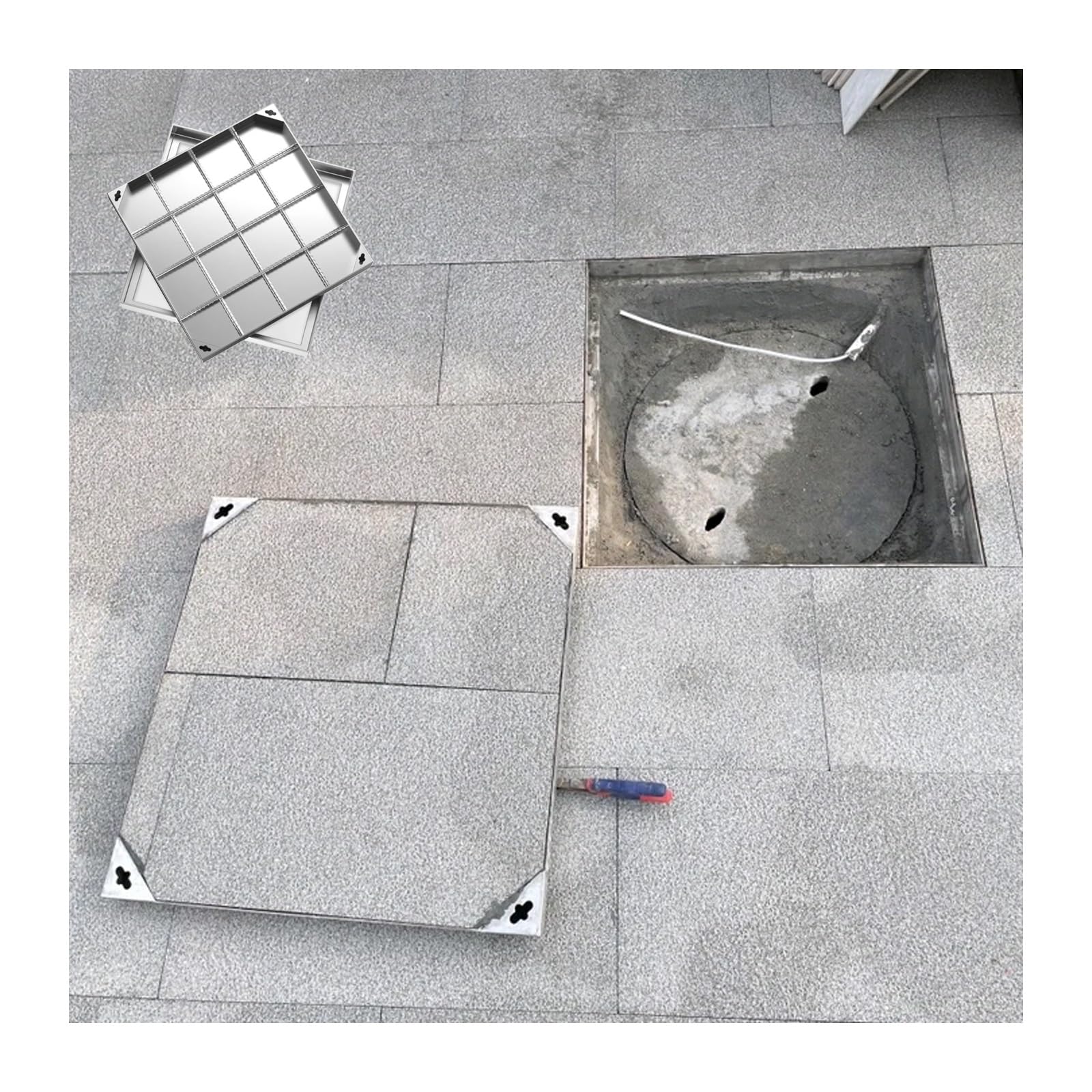 GJMSSMY Heavy-Duty Stainless Steel Square Manhole Cover, Customizable Invisible Design, Decorative Septic Tank Lid, Outdoor Access Cover for Drainage Solutions